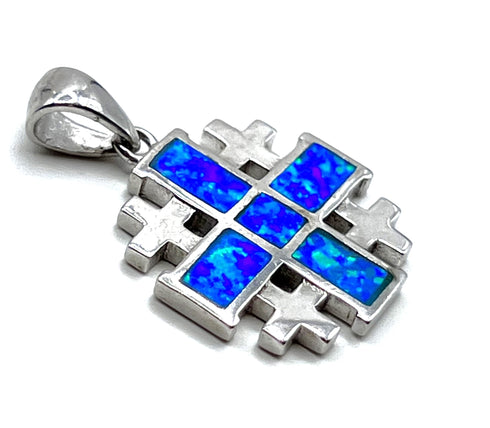 Sterling Silver with Opal Jerusalem Cross Pendant